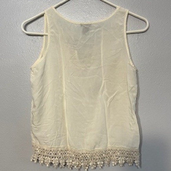 Rue21 Womens Cream Boho Lace Trim Tank Top Sleeveless Keyhole Tie Beaded Med - Picture 2 of 3